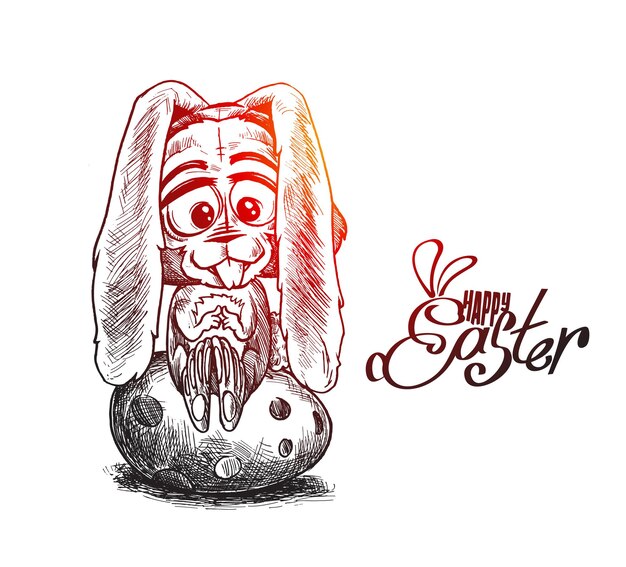 Пасхальный кролик и пасхальные яйца, векторная иллюстрация ручной работы .