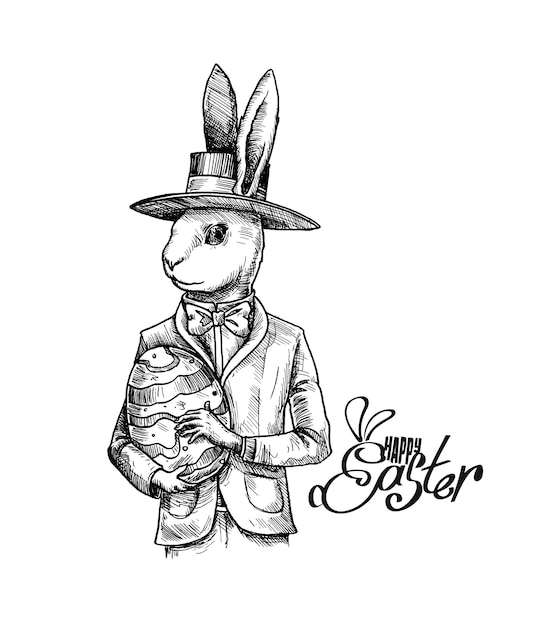 Free vector easter bunny and easter eggs hand drawn sketch vector illustration