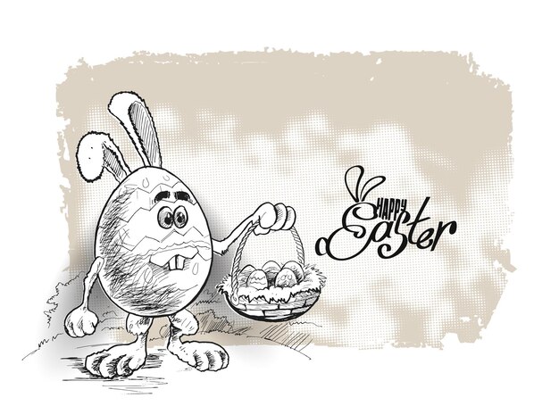 Easter bunny and easter eggs hand drawn sketch vector illustration