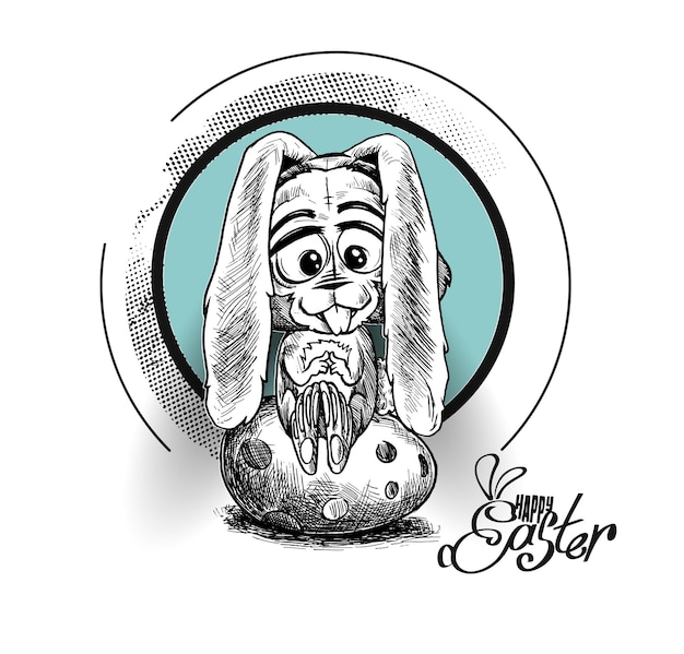 Easter bunny and easter eggs hand drawn sketch vector illustration