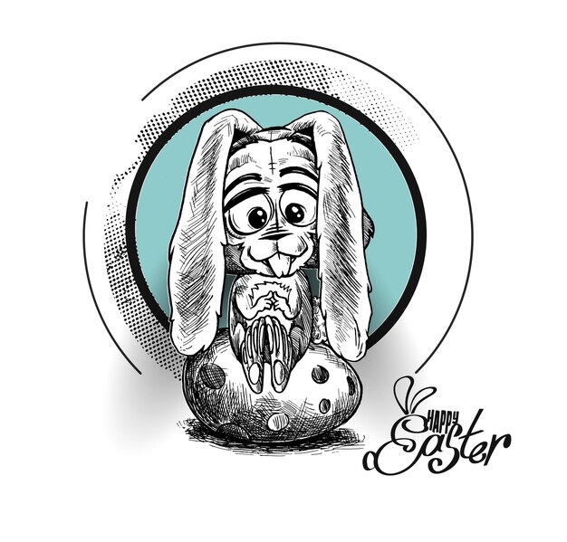 Пасхальный кролик и пасхальные яйца Ручной рисунок векторной иллюстрации