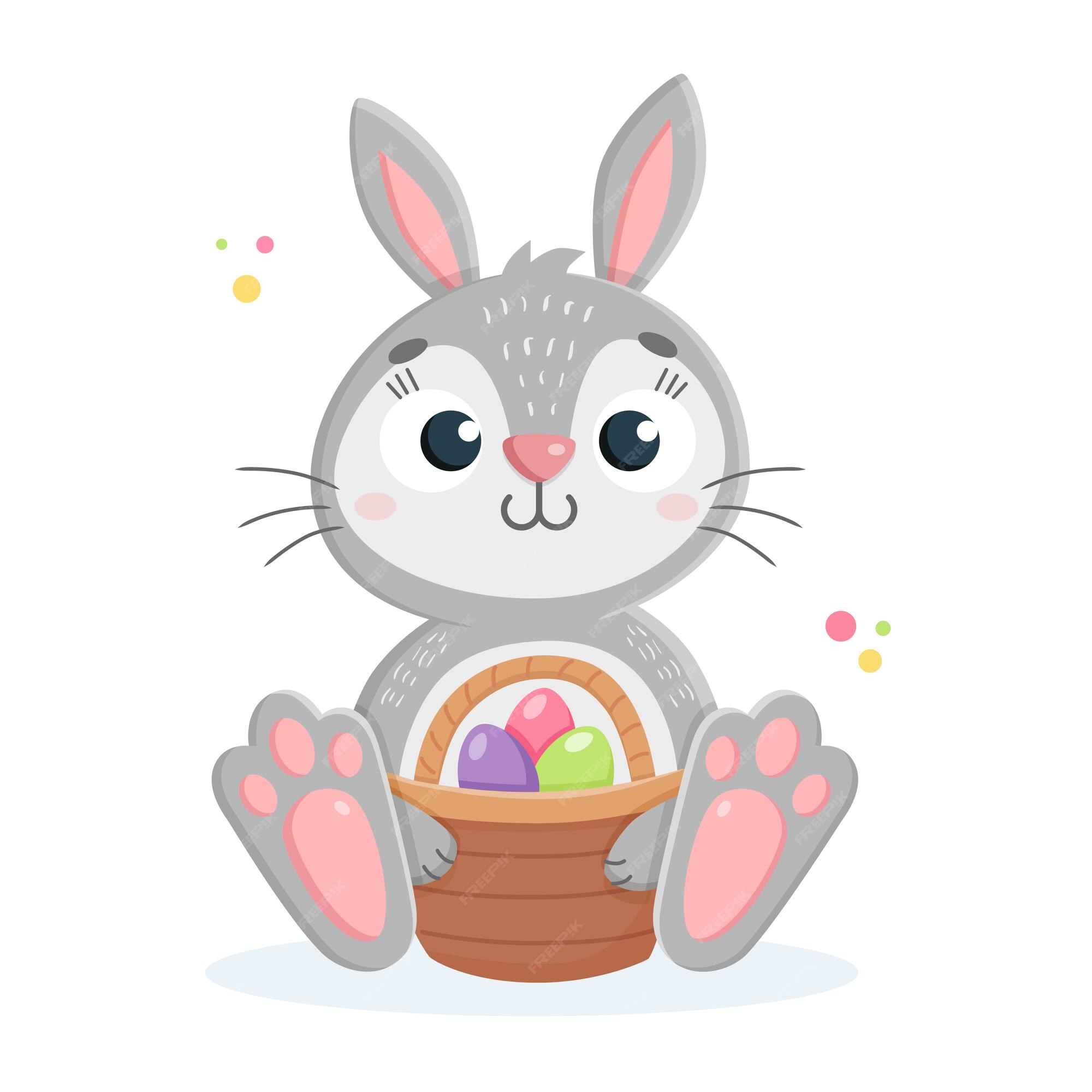 Premium Vector | Easter bunny holding basket of eggs