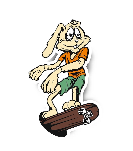 스케이트보드 배너 템플릿이 있는 부활절 토끼