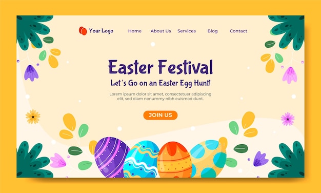 Free vector easter celebration landing page template