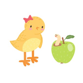 Easter chicken with apple cute little cartoon chicken bird character stock vector festive flat