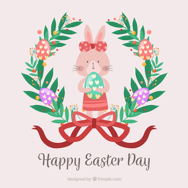 Бесплатное векторное изображение Пасхальный день фон с милый кролик
