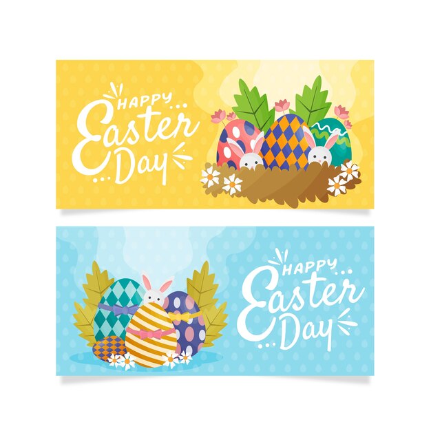 Free vector easter day banners with eggs