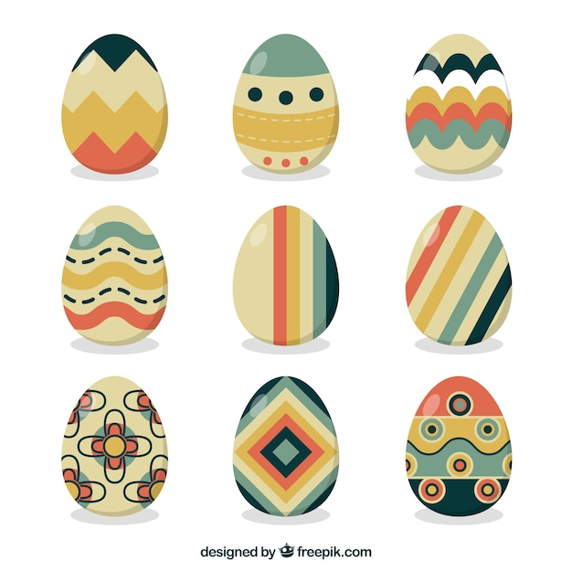 Free vector easter day eggs collection in vintage style