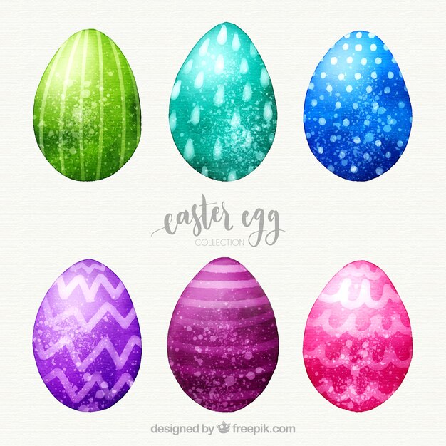 Easter day eggs collection in watercolor style