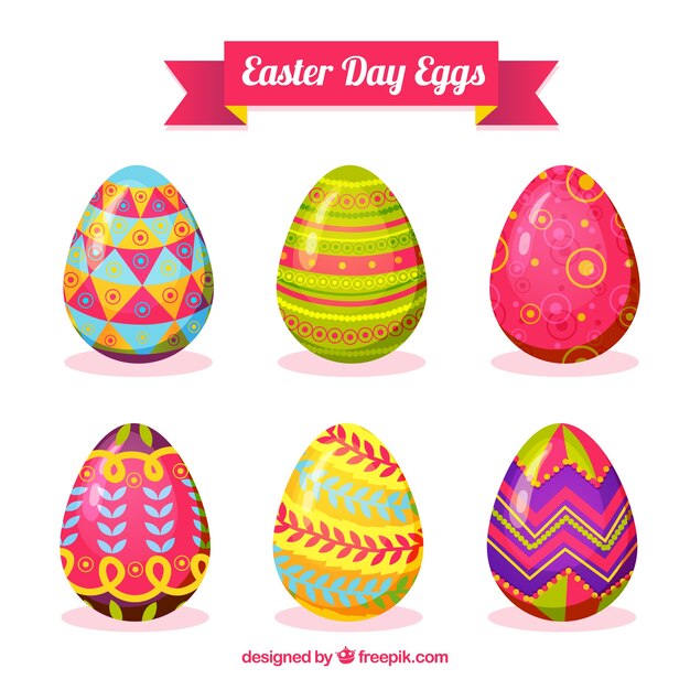 Free vector easter day eggs collection with colors and shapes
