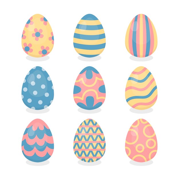 Easter day eggs with wavy lines collection