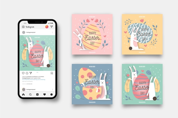 Free vector easter day insta post pack