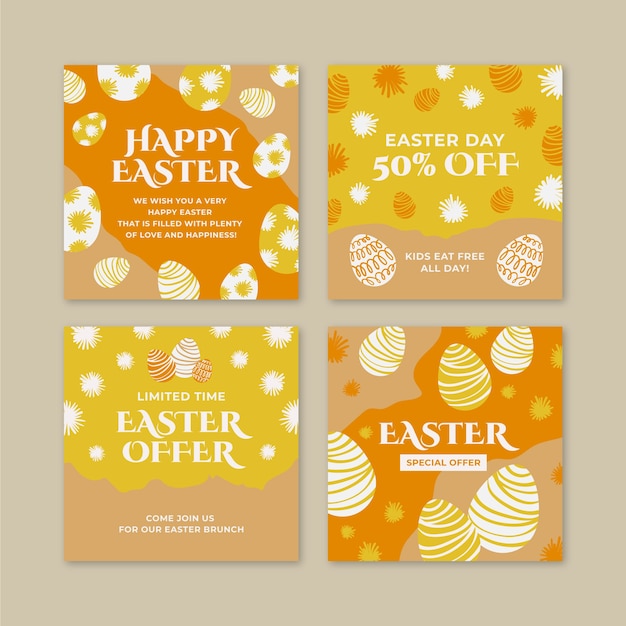 Free vector easter day instagram post collection