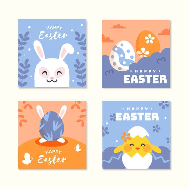 Free vector easter day instagram post collection