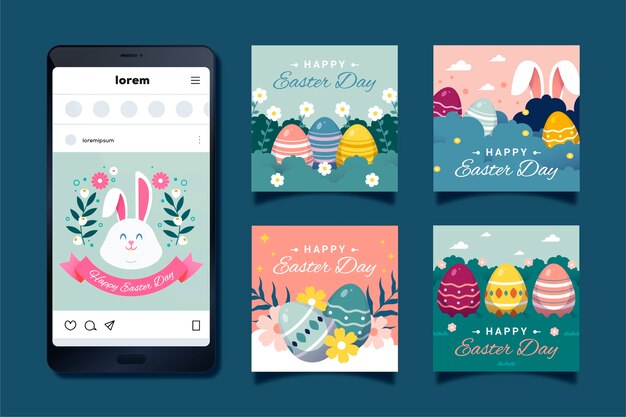 Vettore gratuito raccolta di post instagram di giorno di pasqua