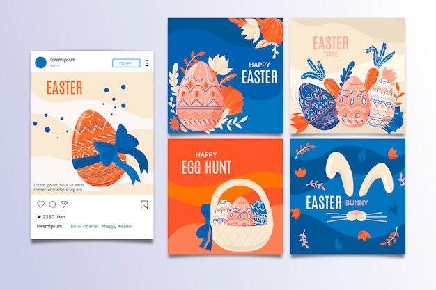 Free vector easter day instagram post collection