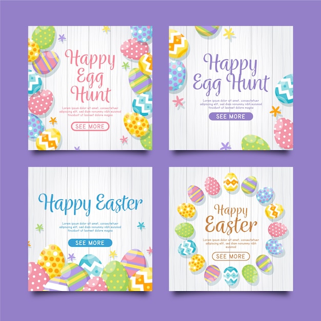 Free vector easter day instagram post collection