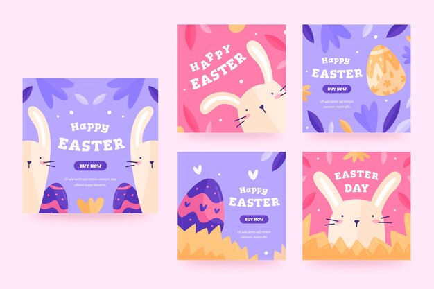 Free vector easter day instagram posts collection