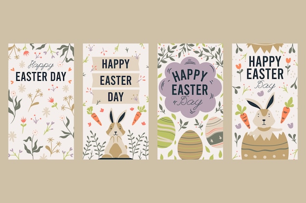 Free vector easter day instagram stories collection theme