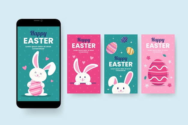 Vettore gratuito raccolta di storie instagram del giorno di pasqua