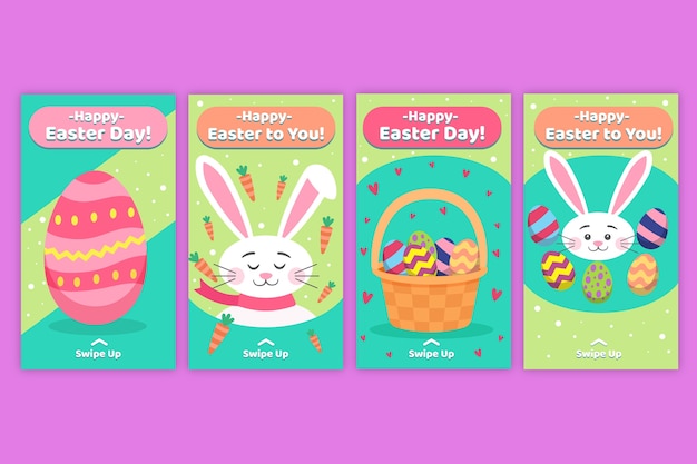 Free vector easter day instagram stories collection