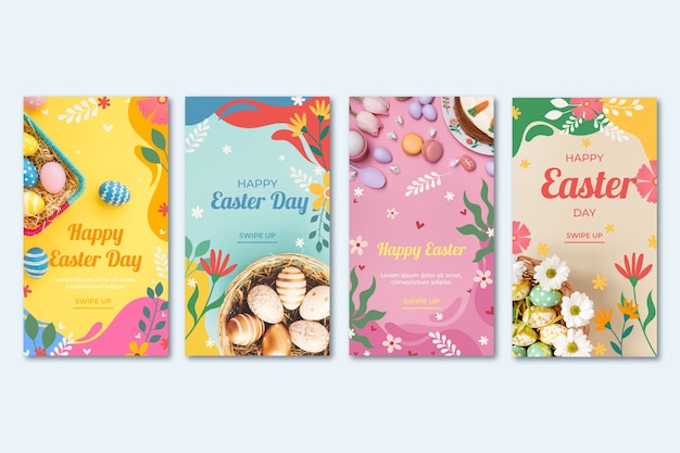 Free vector easter day instagram stories pack