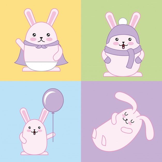 Free vector easter day kawaii illustration