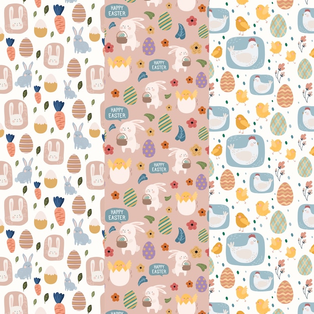 Easter day pattern set with flat design