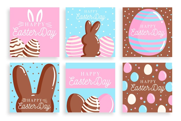 Free vector easter day theme for instagram post collection