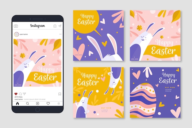 Free vector easter day theme instagram post collection