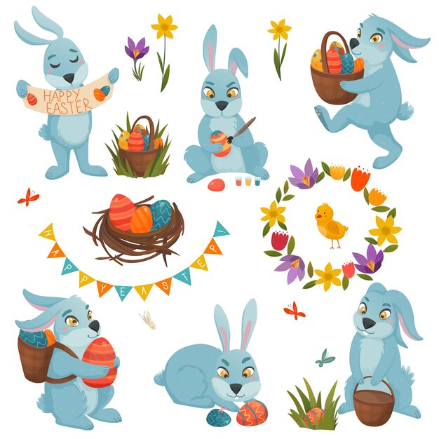 Vettore gratuito grande set di decorazioni di pasqua