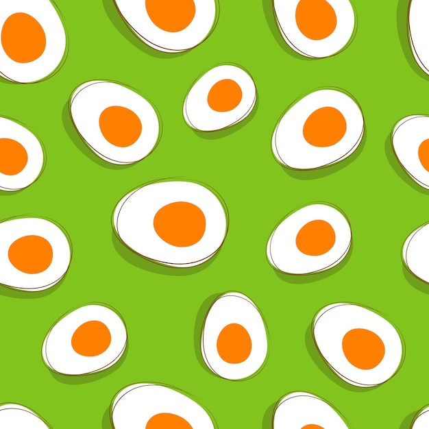 Modello di uovo di pasqua. uova gialle su sfondo verde primavera delizioso. sfondo senza soluzione di continuità con le uova di pasqua tagliate
