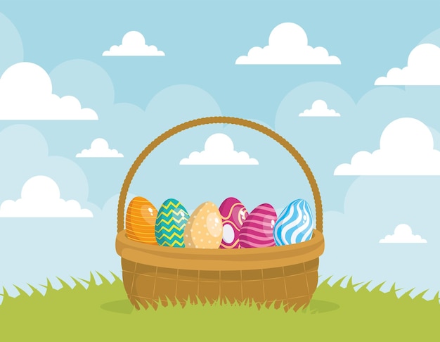 Free vector easter eggs in basket scene