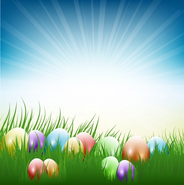 Free vector easter eggs and sunshine background