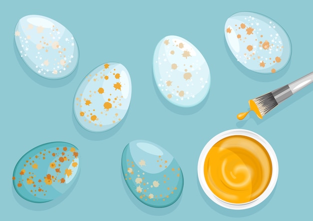 Бесплатное векторное изображение Пасхальные яйца с краской капли и краски кистью