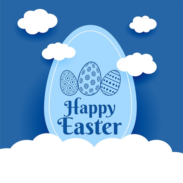 Easter festival blue paper style card with clouds