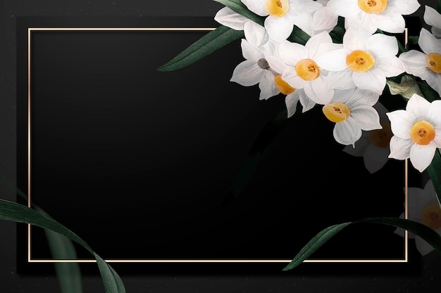 Free vector easter frame with daffodil border on black background