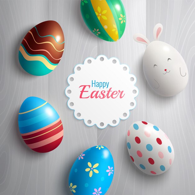 Easter greeting card with colorful eggs illustration
