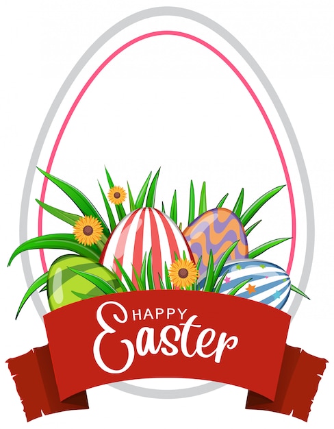 Free vector easter greeting card with decorated eggs and flowers
