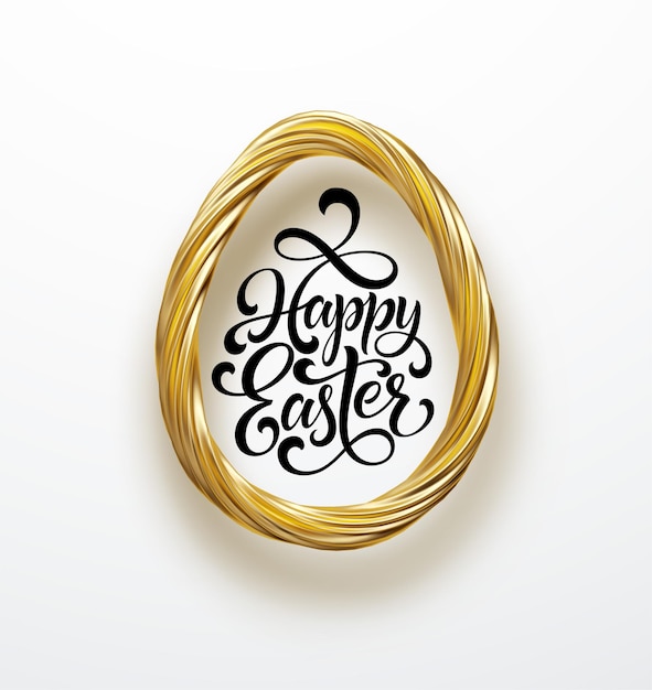 Easter greeting card with an image of an Easter egg in a golden organic realistic 3d texture pattern. Jewelry decoration. Luxury ornament. Vector illustration EPS10
