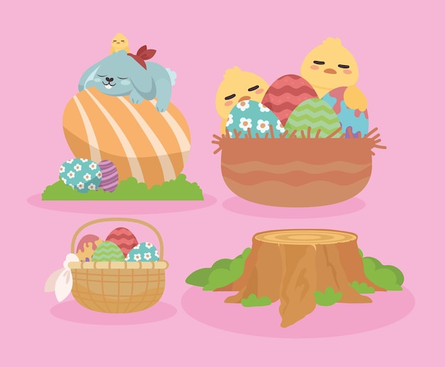 Free vector easter party icons flat design