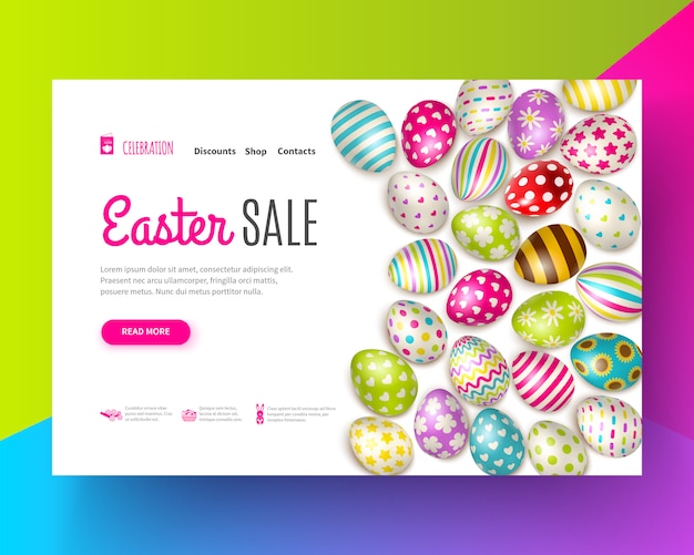 Free vector easter sale banner decorated with various painted eggs on colorful  realistic