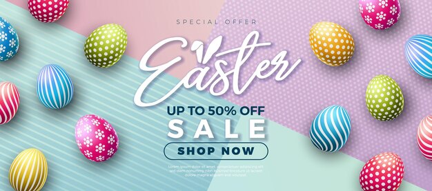 Easter Sale Illustration with Colorful Painted Egg on Pastel Color Background Vector Holiday Design