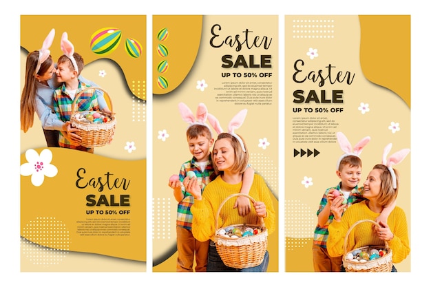 Free vector easter sale instagram stories collection