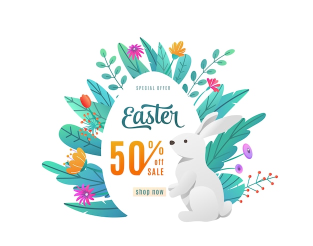 Vendita di pasqua con testo di offerta di sconto in uovo isolato