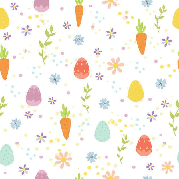 easter seamless pattern with eggs and carrots