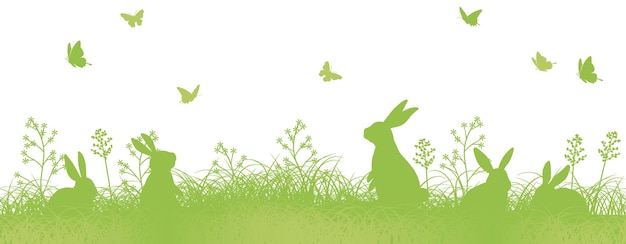 Free vector easter seamless vector background illustration with rabbit silhouettes in a grassy field.