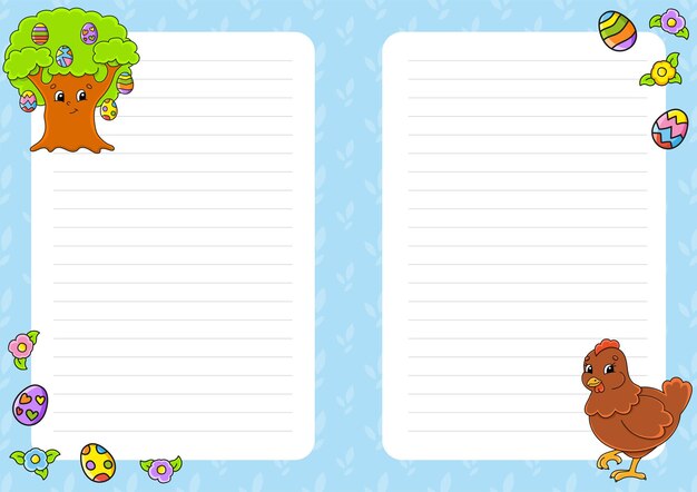 ノート メモ帳 日記のシートテンプレート かわいいキャラクターをイメージして プレミアムベクター