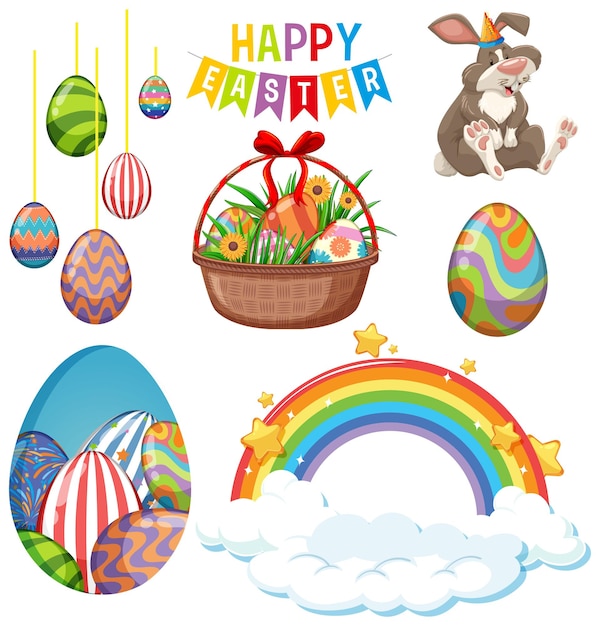 Free vector easter theme with bunny and eggs