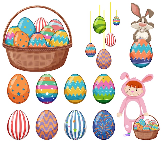 Free vector easter theme with bunny and eggs